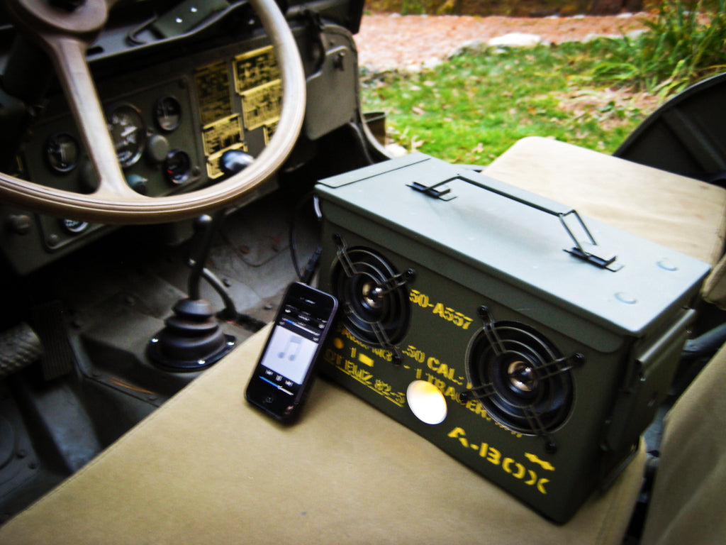 ultimate wooden aptX bluetooth audiophile boombox airplay speaker apple dock for iphone, thodio A-BOX light edition ammo box ammo can speaker