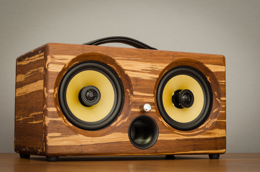 THODIO IBOX™ XC High Density Tiger Stripe Bamboo Speaker- Limited Edition 8 Best airplay speaker 2015 review wifi bluetooth speakers aptx new latest ultimate coolest speakers available wood solid woods wooden vintage hipster audiophile tk2050 sta508 sta516 tripath amplifier guitar amplifier HD sound music high resolution boombox