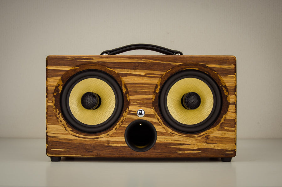 THODIO IBOX™ XC High Density Tiger Stripe Bamboo Speaker- Limited Edition 2 Thodio iBox XC best wireless speakers review 2016 smart wifi wood bamboo hand crafted handmade custom vintage luxury kevlar tiger stripe eco tk2050 portable mancave yacht boat beach party tailgating bbq high resolution 192Khz HD