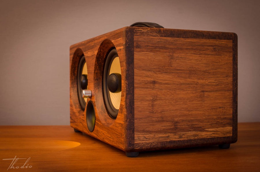 THODIO IBOX™ XC High Density Chocolate Bamboo Speaker 5 best wireless speakers review 2016 test bluetooth wifi airplay portable boombox outdoor beach party exclusive luxury speaker bamboo wood teak kevlar power hifi audiophile hipster handmade manmade battery li-ion custom special present gift christmas