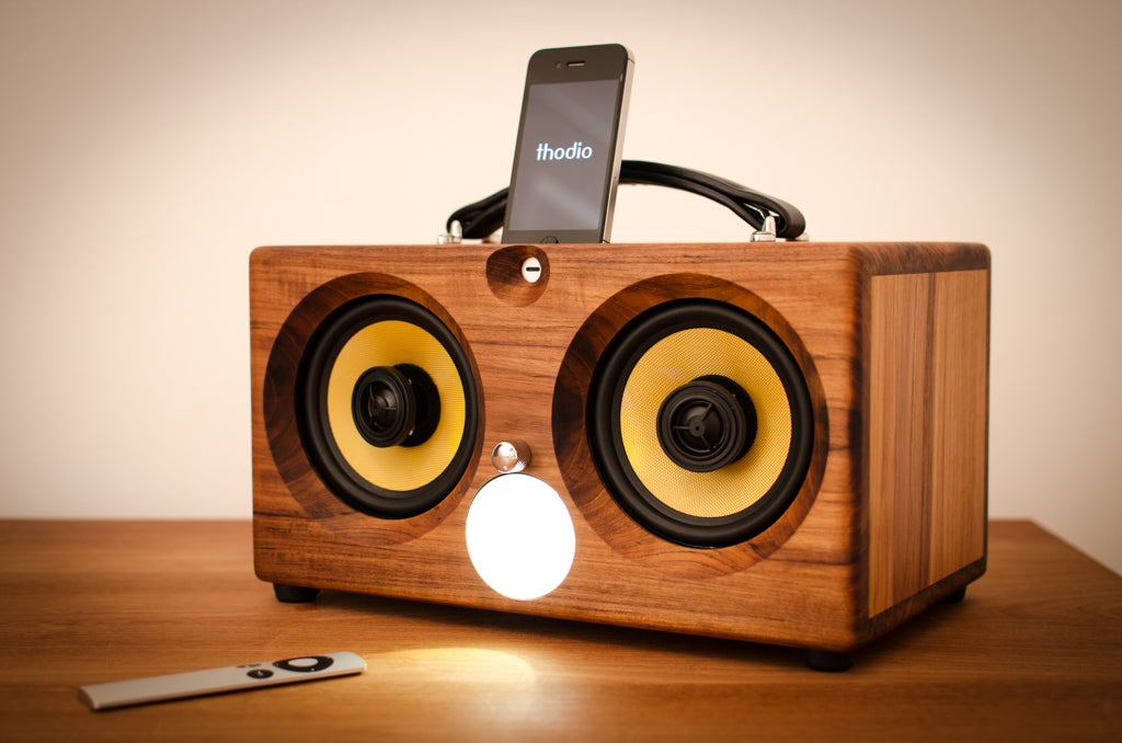 ultimate wooden aptX bluetooth audiophile boombox airplay speaker apple dock for iphone, thodio iBox teak oak zebrawood beech bamboo pono speakers pono wireless pono iphone app pono android app pono bluetooth