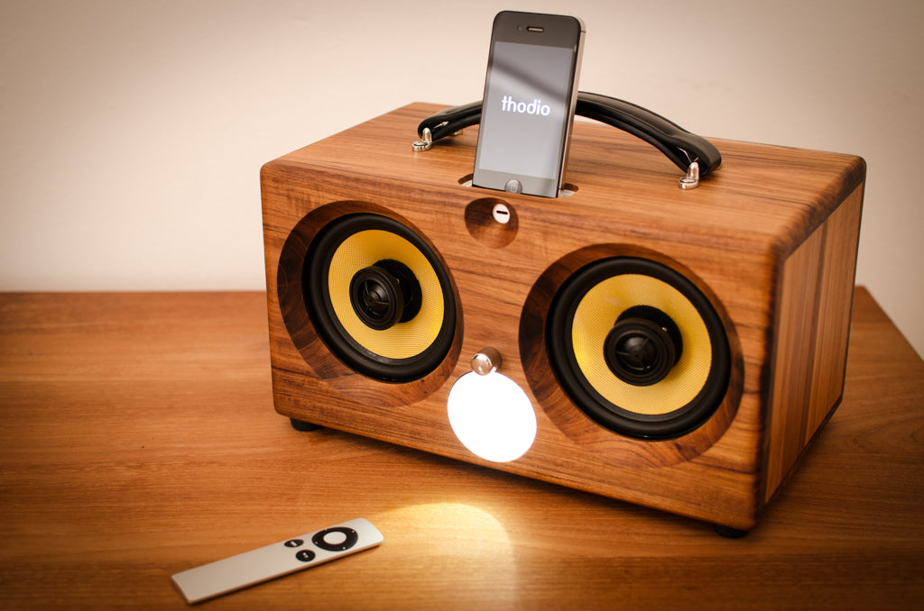 ultimate wooden aptX bluetooth audiophile boombox airplay speaker apple dock for iphone, thodio iBox teak oak zebrawood beech bamboo pono speakers pono wireless pono iphone app pono android app pono bluetooth